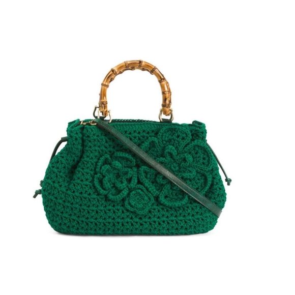 Patricia Nash Cantinella Crochet Bag with Bamboo Handles - SOFT GREEN - Picture 3 of 6